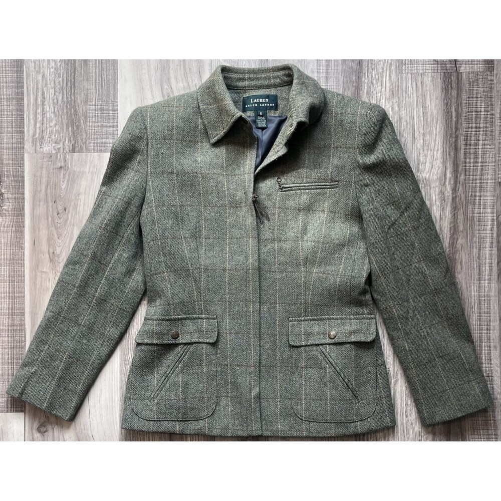 Lauren Ralph Lauren Equestrian Jacket Womens 6 Full Zip Lambs Wool Tweed Plaid
